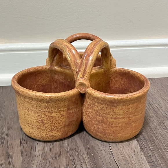 Art Pottery Triple  dip or condiment bowls signed by artist - Picture 1 of 10